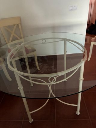 Mesa redonda cristal y hierro forjado