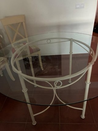 Mesa redonda cristal y hierro forjado