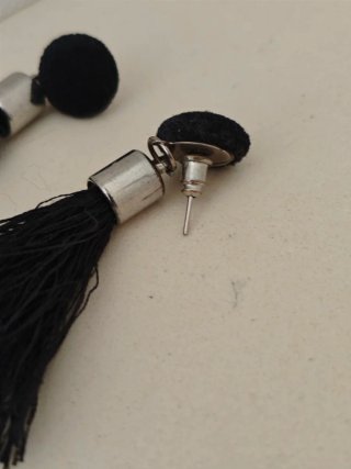 Conjunto Pendientes y Anillo Negro/Plata