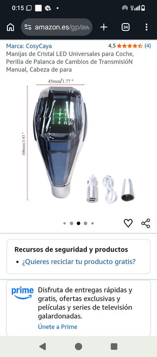 Pomo Palanca Cambios Coche LED Cristal