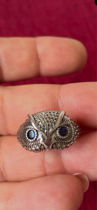 Anillo búho plata 925 con ojos azules