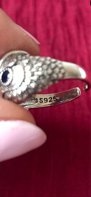 Anillo búho plata 925 con ojos azules