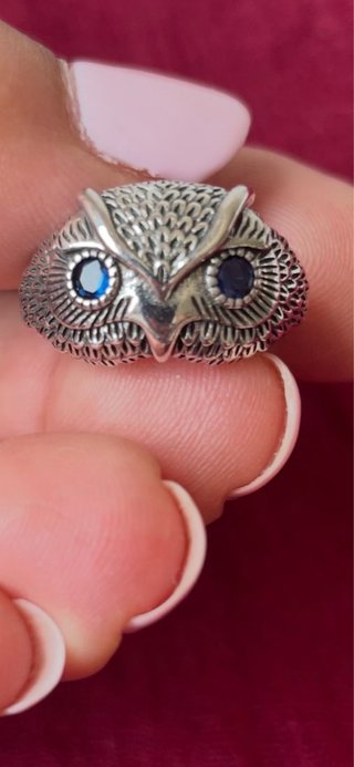 Anillo búho plata 925 con ojos azules