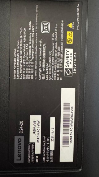 Lenovo D24-20 Monitor LED FHD 23.8
