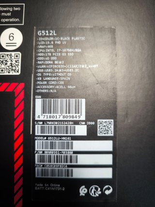 Portátil Gaming Asus Rog Strix G15 G512LU-HN161
