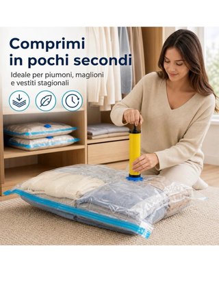 Set Sacchetti Sottovuoto Vestiti Viaggio + Pompa