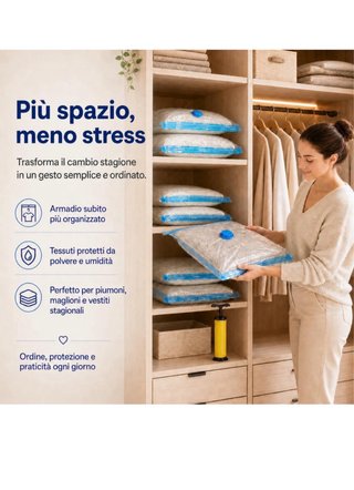 Set Sacchetti Sottovuoto Vestiti Viaggio + Pompa