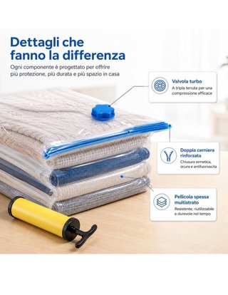 Set Sacchetti Sottovuoto Vestiti Viaggio + Pompa
