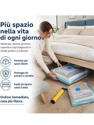 Set Sacchetti Sottovuoto Vestiti Viaggio + Pompa