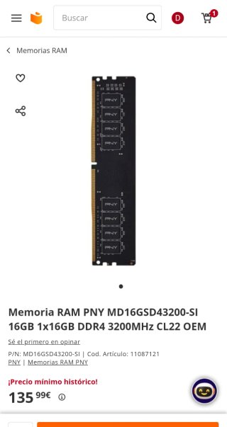 Memoria RAM PNY DDR4 16GB 3200MHz CL22