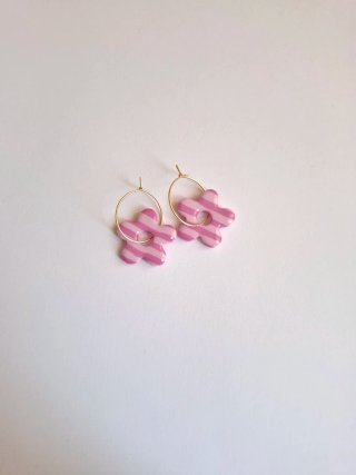 Pendientes Aro Charm Flor rayas rosa