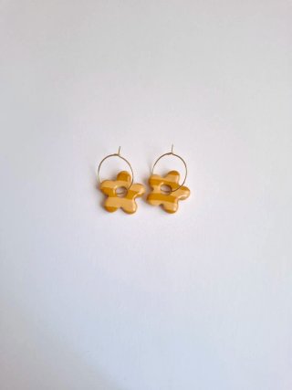 Pendientes Aro Charm Flor rayas mostaza