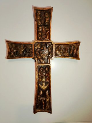 Antigua Cruz Biblia SXX Talla Madera