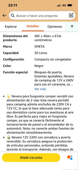 Nevera Camper 50L 12V/220V con Cerradura