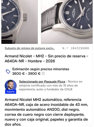 Reloj Armand Nicolet Automático - Fecha 2026. Top