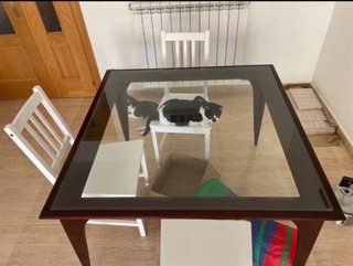 Mesa de comedor madera y cristal