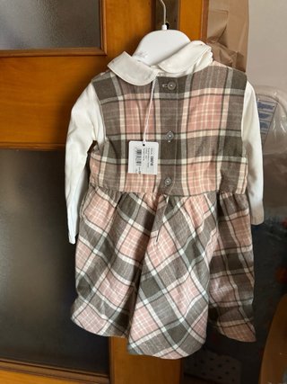Vestito bambina a quadri rosa e grigio