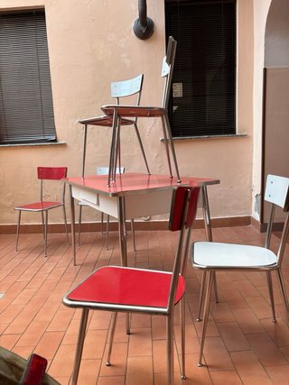 Set Tavolo e 4 Sedie Formica Vintage Rosso Bianco
