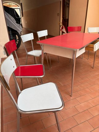 Set Tavolo e 4 Sedie Formica Vintage Rosso Bianco