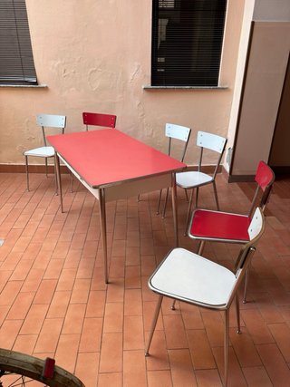 Set Tavolo e 4 Sedie Formica Vintage Rosso Bianco