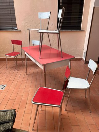 Set Tavolo e 4 Sedie Formica Vintage Rosso Bianco