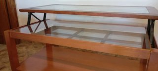 Mesa centro elevable madera y cristal