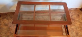Mesa centro elevable madera y cristal