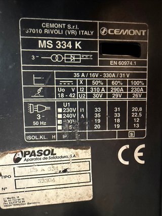 Soldadora Cemont MS 334K  (OCASION)