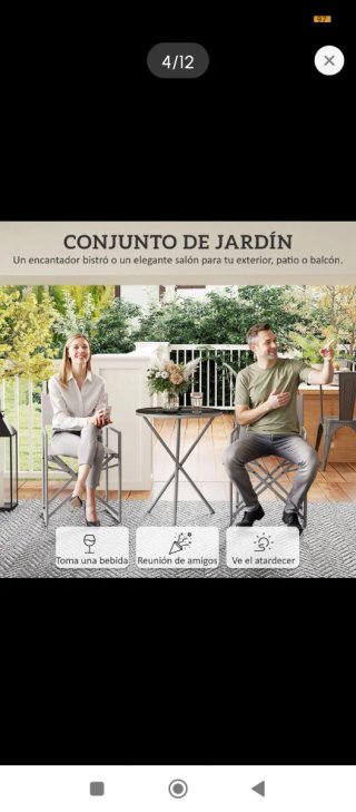 Mesa y 2 Sillas Jardín Cristal Metal