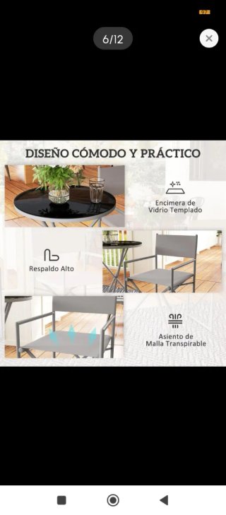 Mesa y 2 Sillas Jardín Cristal Metal