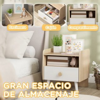 Mesita Noche Infantil Madera y Blanco