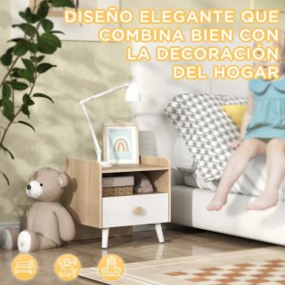Mesita Noche Infantil Madera y Blanco