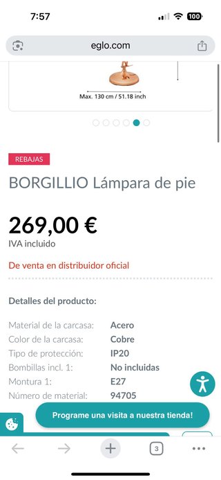 Lámpara de pie cobre diseño