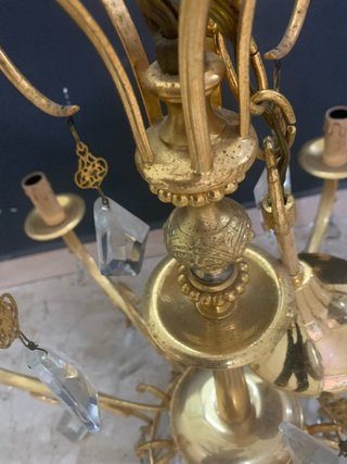 Lampadario ottone 10 luci vintage cristalli