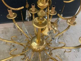 Lampadario ottone 10 luci vintage cristalli