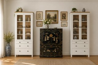 Mueble Chino Antiguo Negro Decorado
