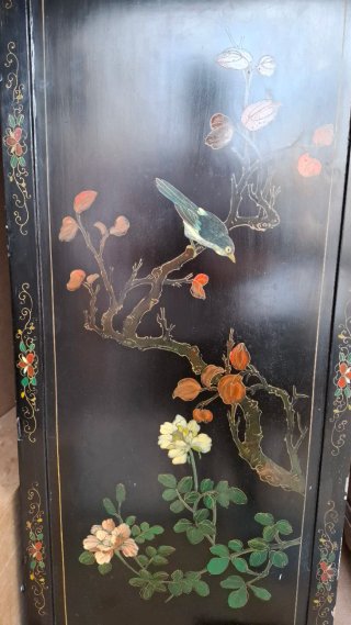 Mueble Chino Antiguo Negro Decorado