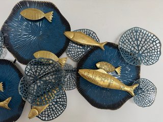 Decoración pared peces y hojas azul dorado