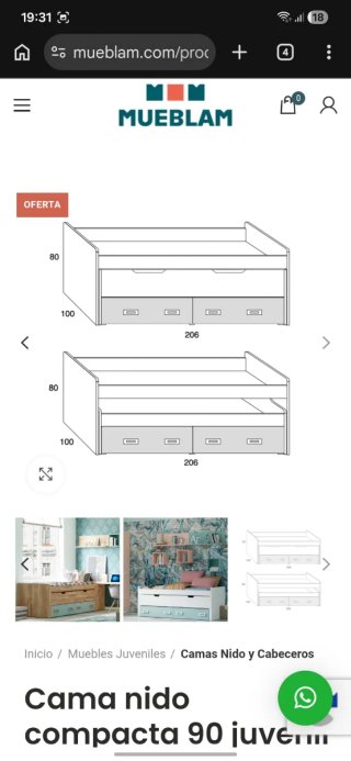 Cama nido extensible madera
