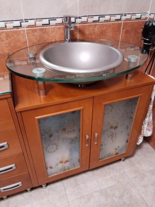 Mueble de baño doble madera y cristal