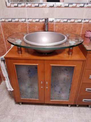 Mueble de baño doble madera y cristal
