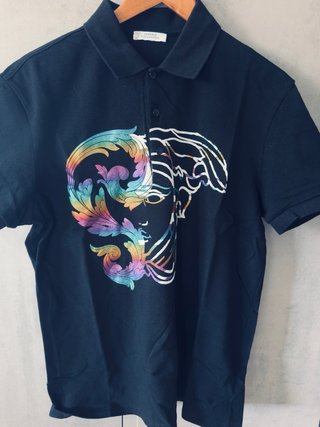 Polo Versace Collection nero con stampa
