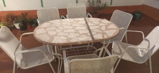 Mesa y 4 Sillas Terraza Metal Piedra