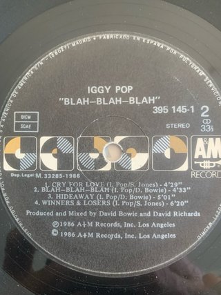 Vinilo Iggy Pop Blah Blah Blah 1986.
