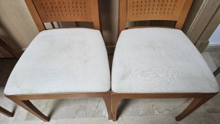 Mesa extensible de comedor madera maciza y sillas