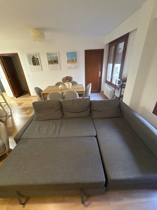 Sofá Cama Gris Tela, con espacio para almacenaje