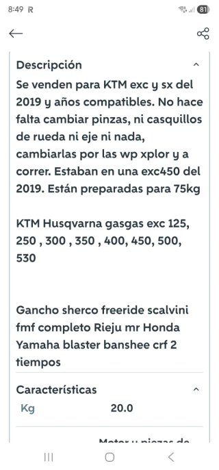 Horquillas Showa SFF Air KTM