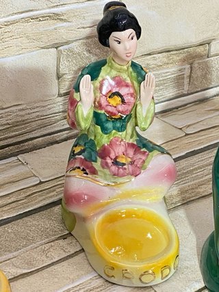 Set 2 Portacandele Buddha e Geisha Crodo Vintage
