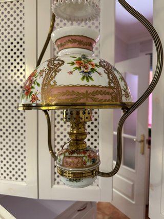 Lámpara Quinqué Antigua Decorada a Mano