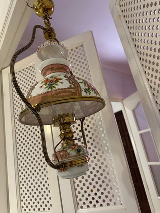Lámpara Quinqué Antigua Decorada a Mano